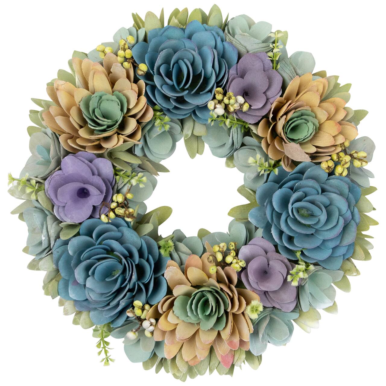 14" Wooden Floral Spring Artificial Wreath with Seed Pods